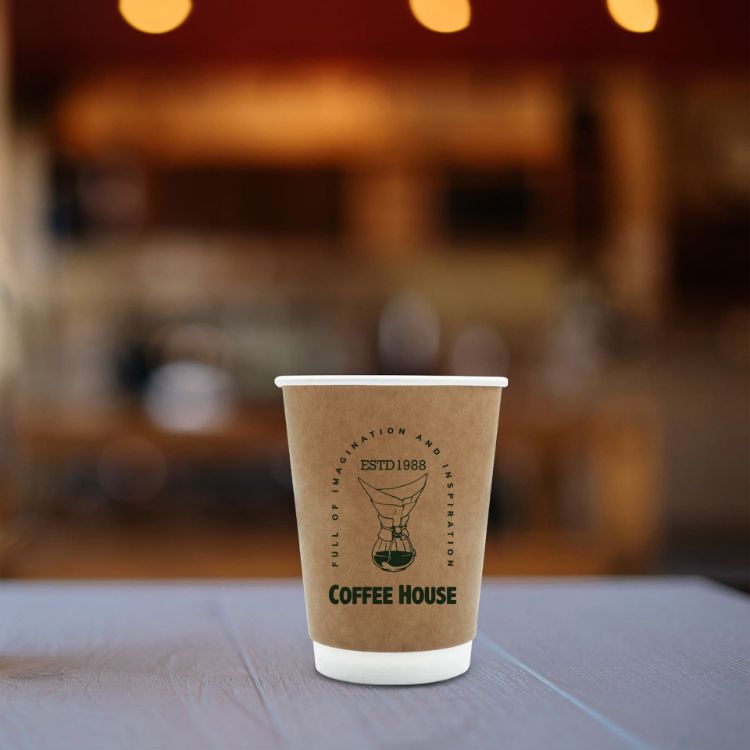 Picture of Home Compostable Aqueous Double Wall Kraft Paper Cups