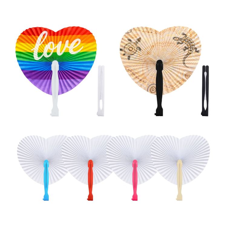 Picture of Heart Shape Plastic Handle Paper Fan