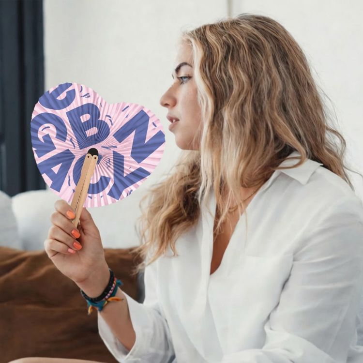 Picture of Heart Shape Wooden Paper Fan