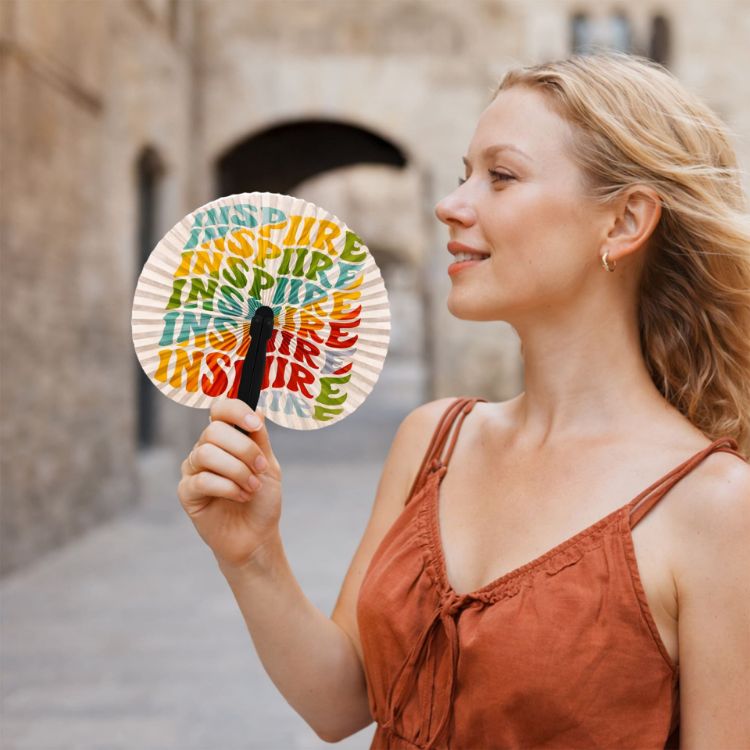 Picture of Peach Shape Plastic Handle Paper Fan