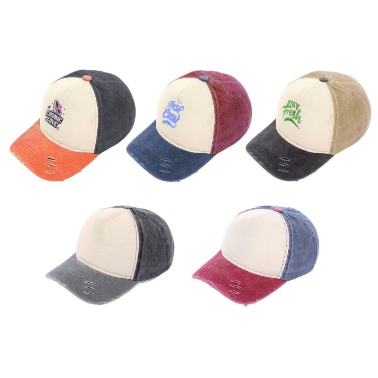 Picture of 5 Panel Distressed Cotton Baseball Cap