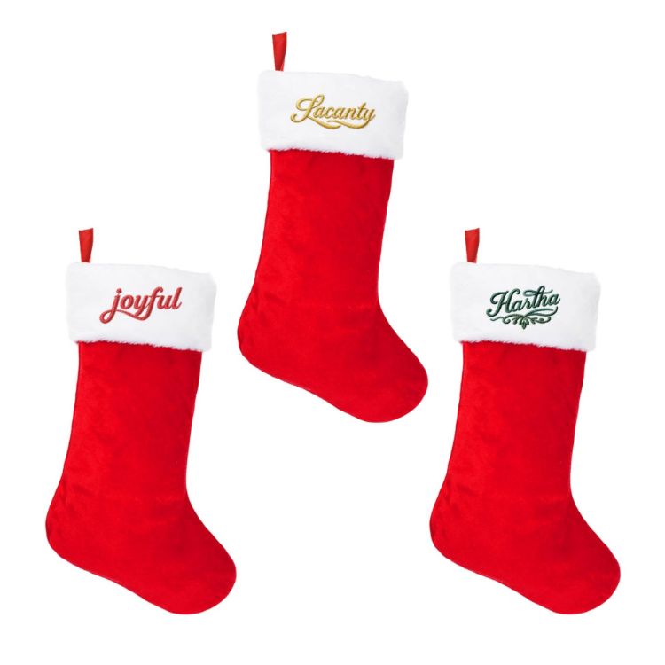 Picture of Red and White Embroidered Christmas Stocking
