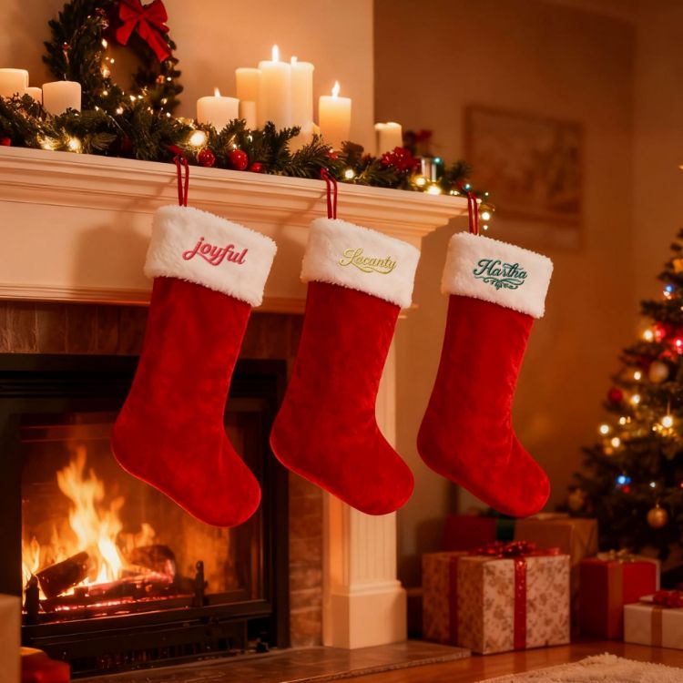 Picture of Red and White Embroidered Christmas Stocking