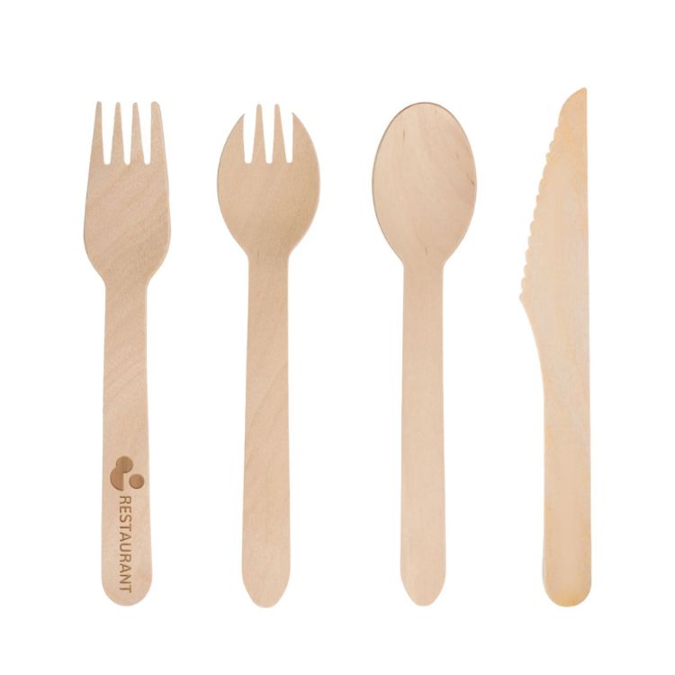 Picture of Pack of 100 Per Pack Disposable Wooden Cutlery - (Forks /Spoons/Knives/2 in 1 Spoon and fork)-(Big)