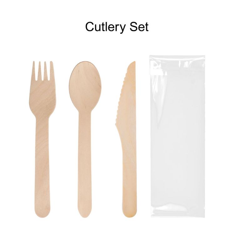 Picture of Pack of 100 Per Pack Disposable Wooden Cutlery - (Forks /Spoons/Knives/2 in 1 Spoon and fork)-(Big)