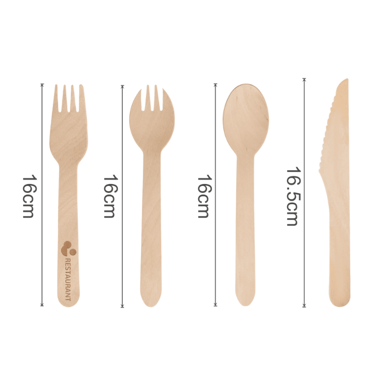 Picture of Pack of 100 Per Pack Disposable Wooden Cutlery - (Forks /Spoons/Knives/2 in 1 Spoon and fork)-(Big)