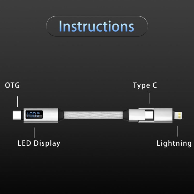 Picture of 100W 3-In-1 Aluminium Charging Cable with Digital Display