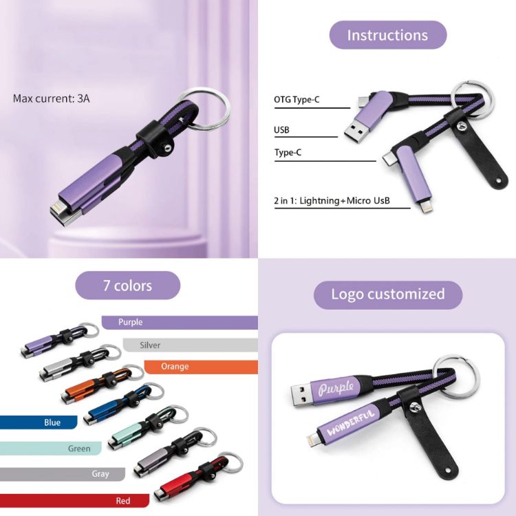 Picture of 60W 6-in-1 Braided Charging Cable with Keyring