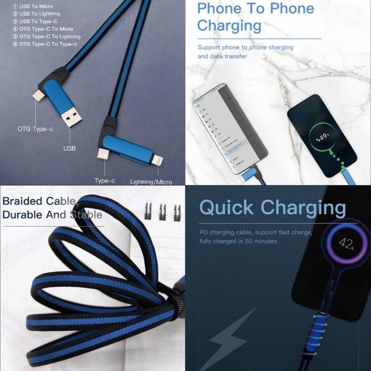 Picture of 60W 6-in-1 Long Braided Charging Cable