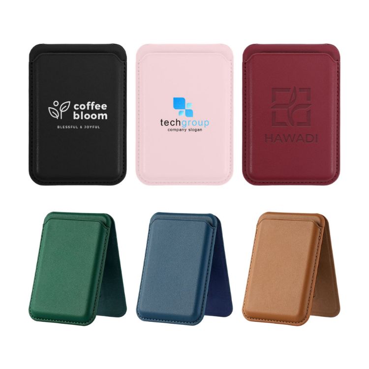 Picture of PU Foldable Magnetic Card Holder with Phone Stand