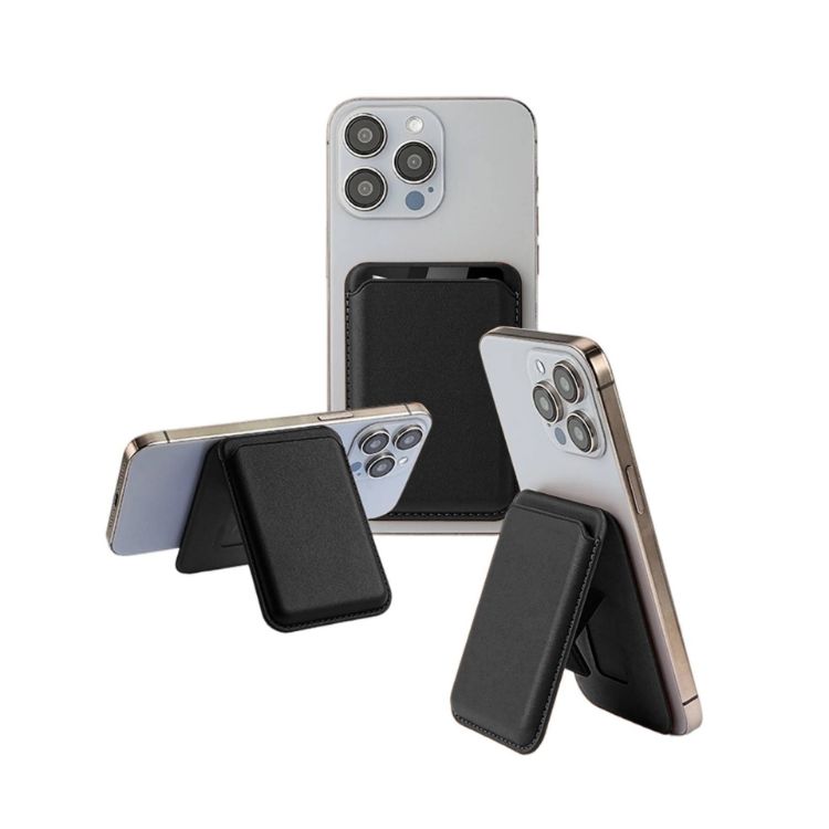Picture of PU Foldable Magnetic Card Holder with Phone Stand