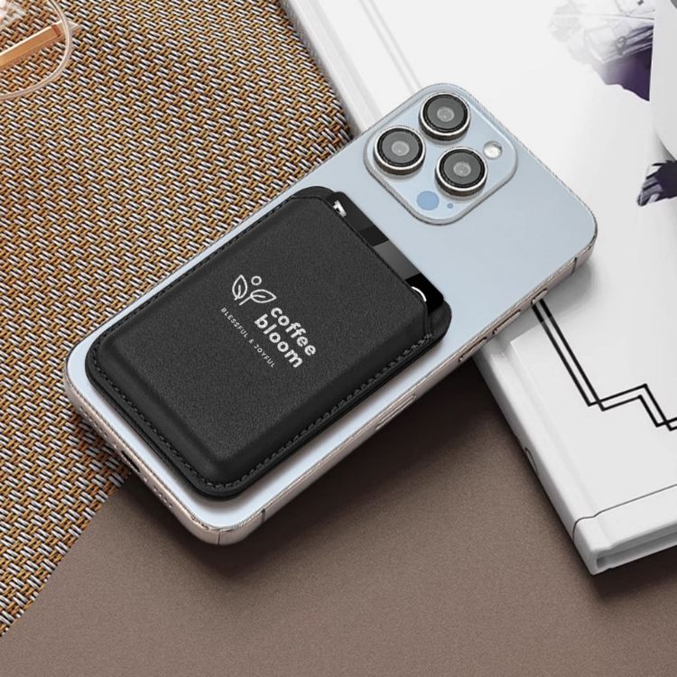 Picture of PU Foldable Magnetic Card Holder with Phone Stand