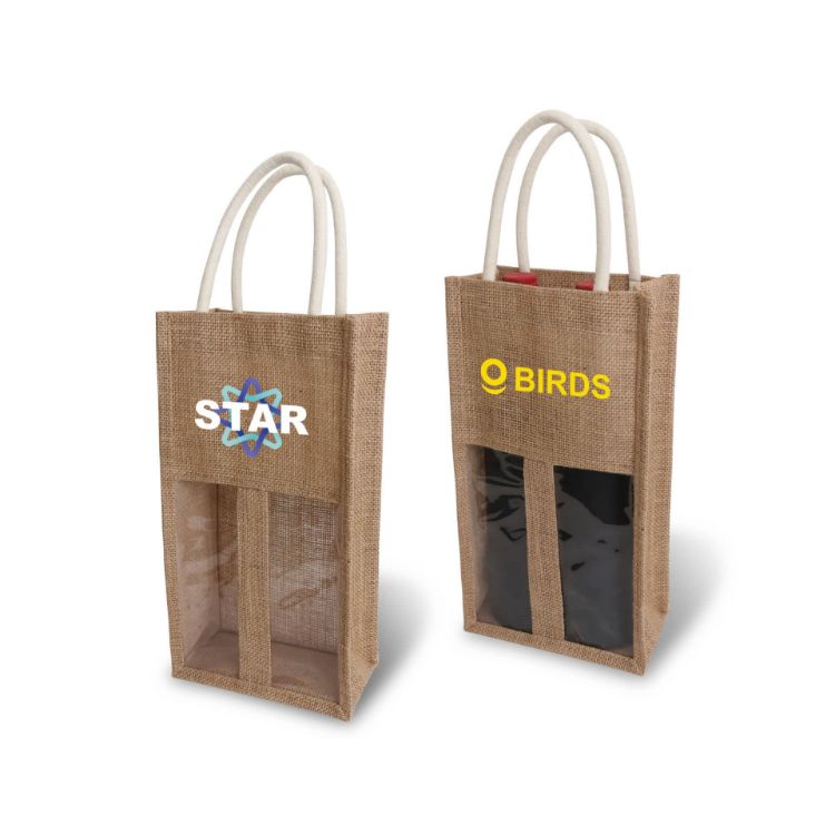 Picture of Jute Double Wine Carrier with Window