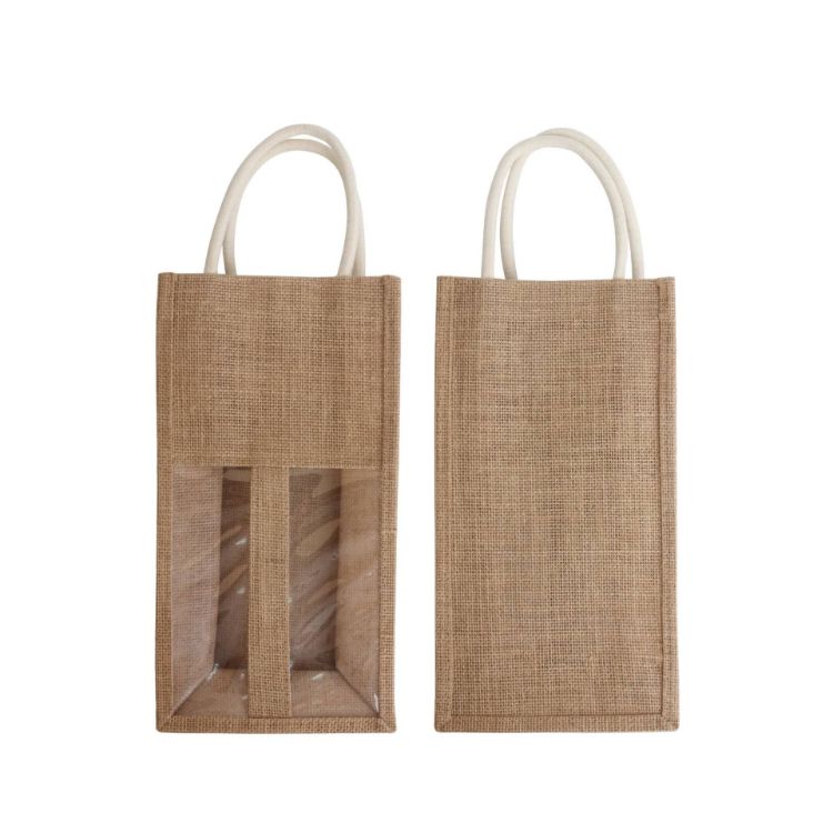 Picture of Jute Double Wine Carrier with Window