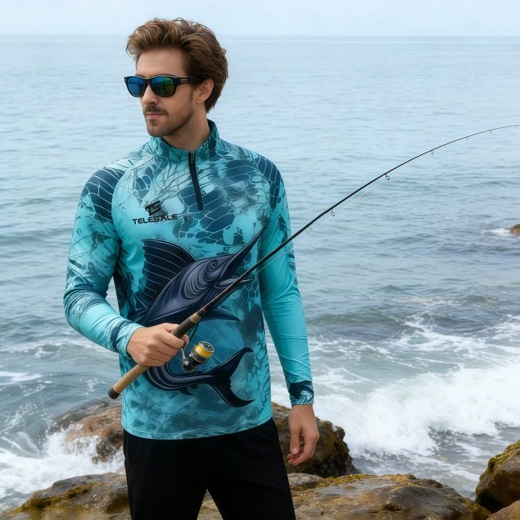 Picture of Men's Polyester Spandex Sublimated 1/4 Zip Fishing Pullover