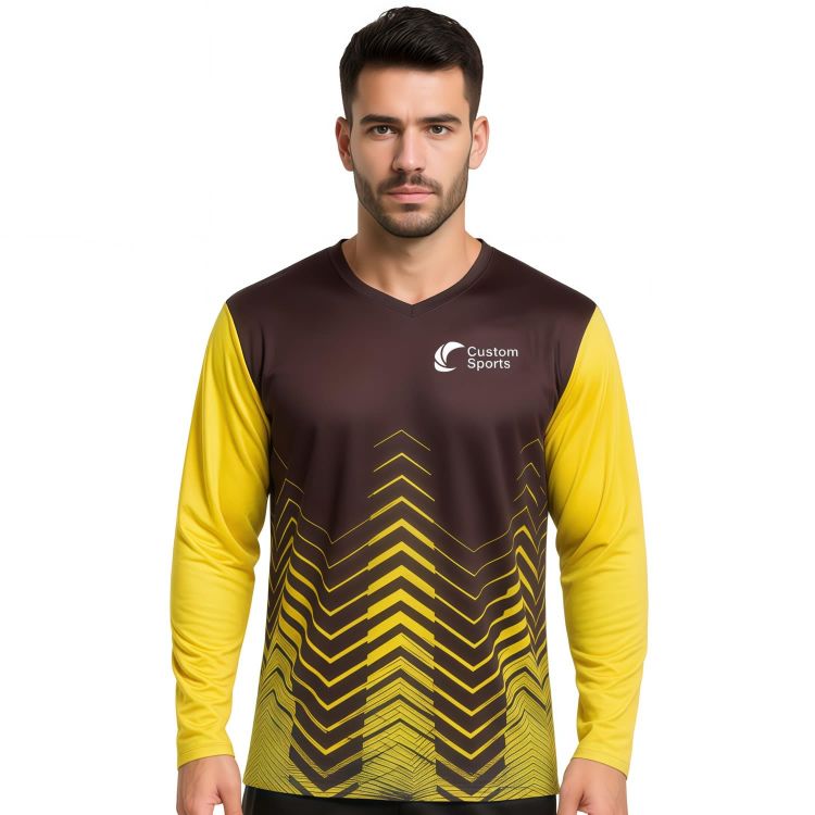 Picture of Unisex Adults 100% Polyester Micro Mesh Sublimated V-Neck Long Sleeves Shirt