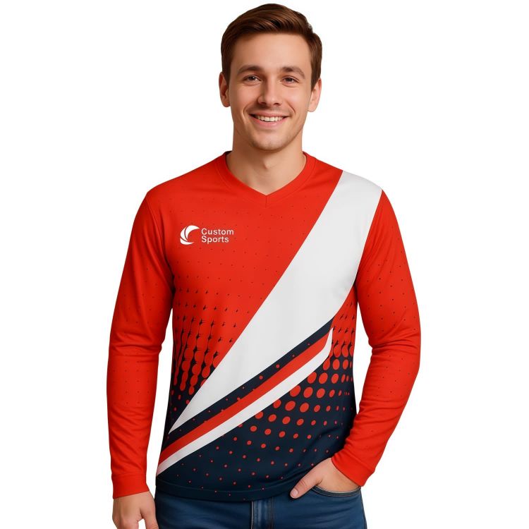 Picture of Unisex Adults 100% Polyester Micro Mesh V-Neck Long Sleeves Football Jersey