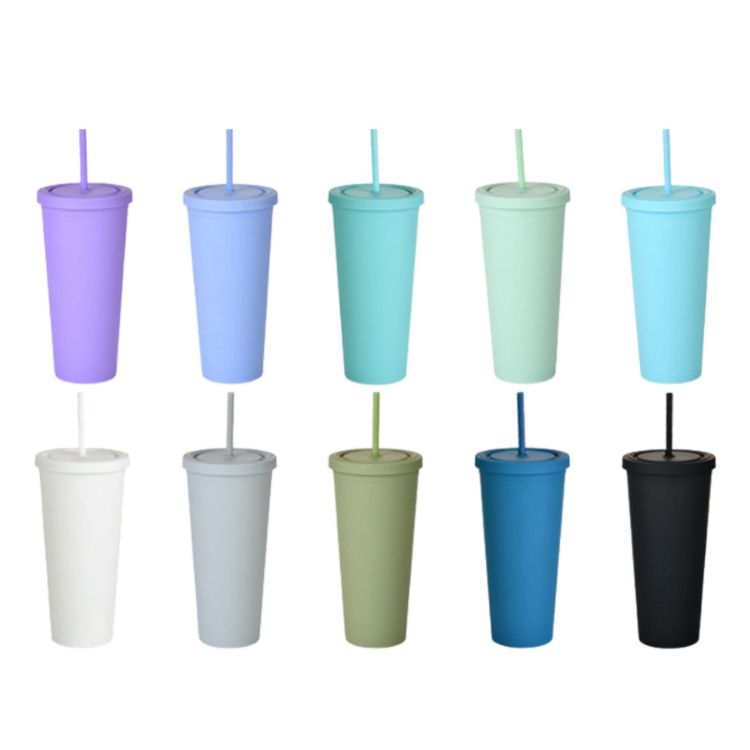 Picture of 24oz Matte Plastic Cups with Lids & Straws