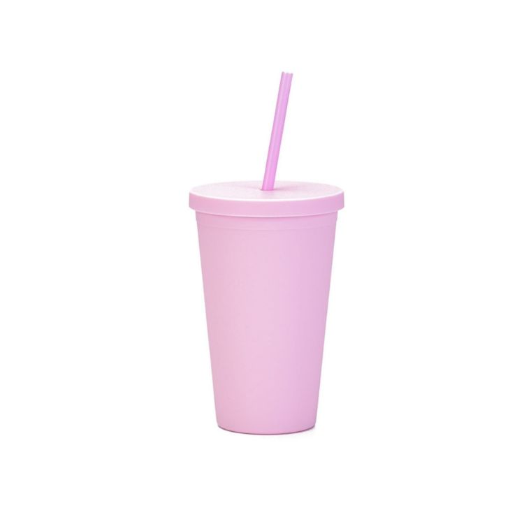 Picture of 16oz Matte Plastic Cups with Lids & Straws