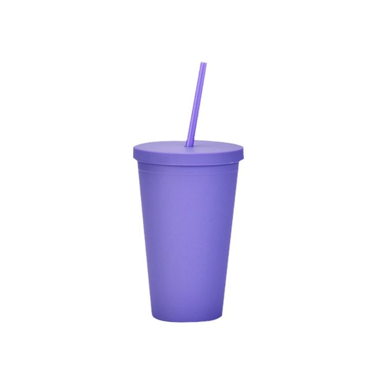 Picture of 16oz Matte Plastic Cups with Lids & Straws
