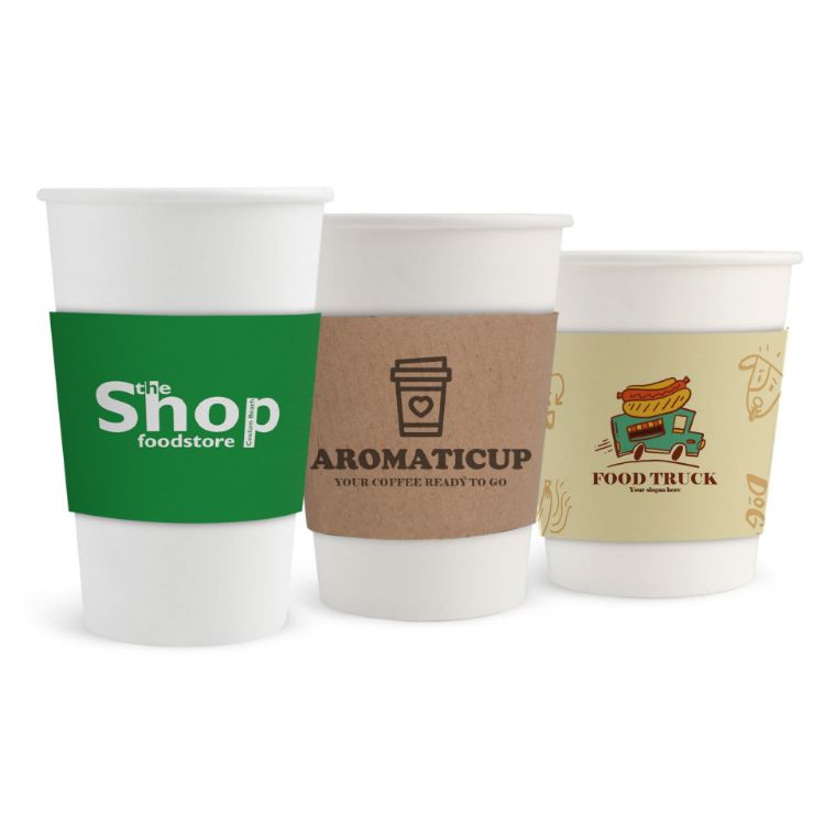 Picture of Home Compostable Aqueous Single Wall Paper Cups with Cup Sleeve