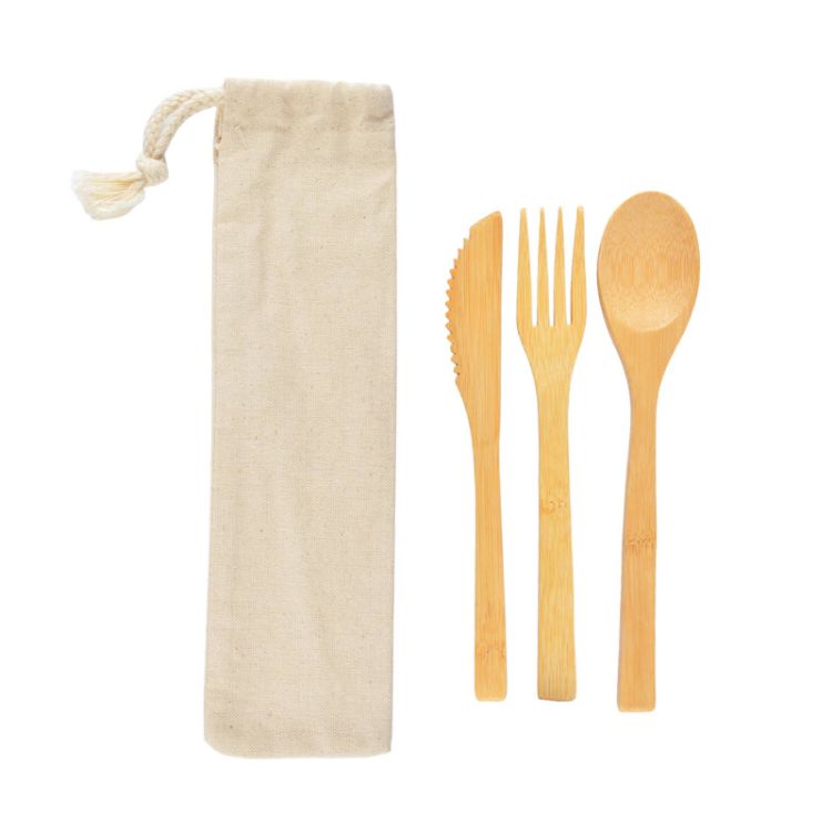 Picture of Miso Bamboo Cutlery Set in Calico Pouch