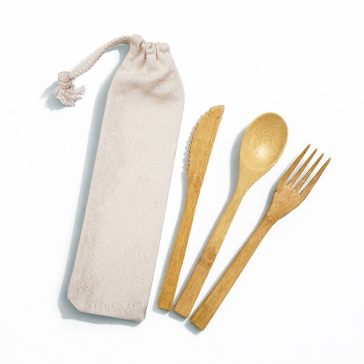 Picture of Miso Bamboo Cutlery Set in Calico Pouch