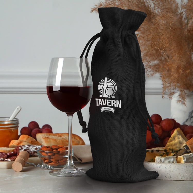 Picture of Jute Wine Drawstring Bag