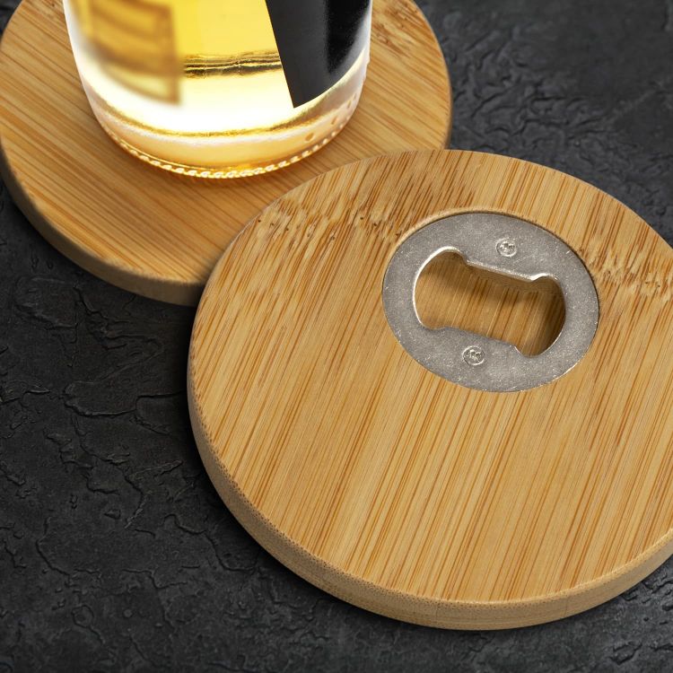 Picture of Bamboo Bottle Opener Coaster - Set of 2 - Round