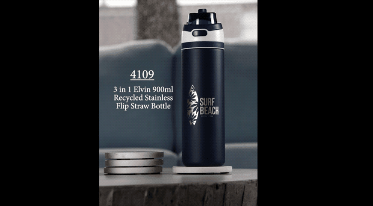 Picture of Elvin 900ml Recycled Stainless Flip Straw Bottle