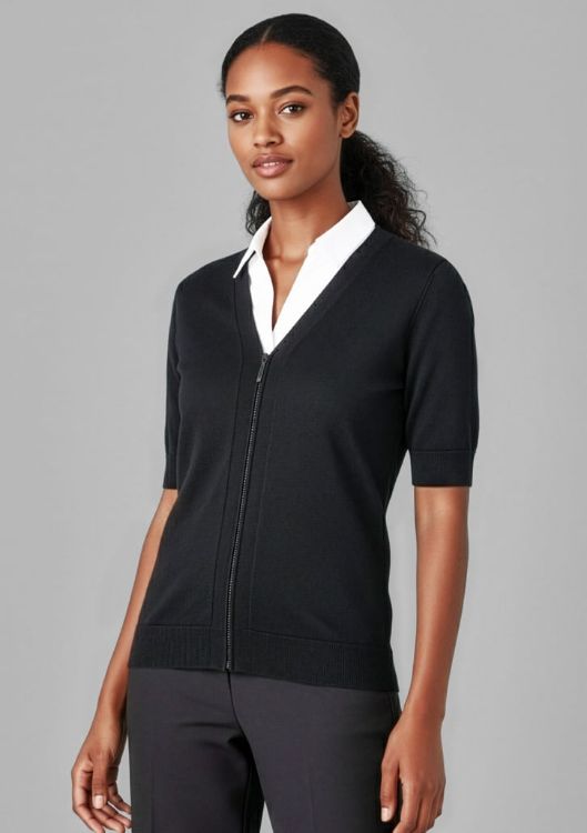 Picture of Womens Zip Front Short Sleeve Knit Cardigan