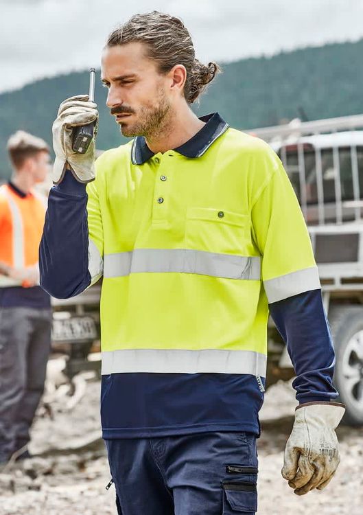 Picture of Mens Hi Vis Spliced Long Sleeve Polo - Hoop Taped