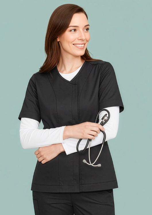 Picture of Womens Parks Zip Front Crossover Scrub Top