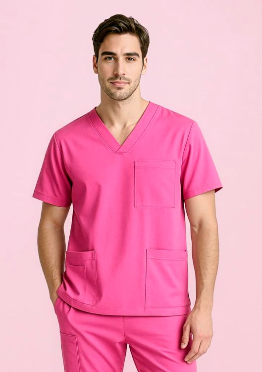 Picture of Unisex Pink V-Neck Scrub Top