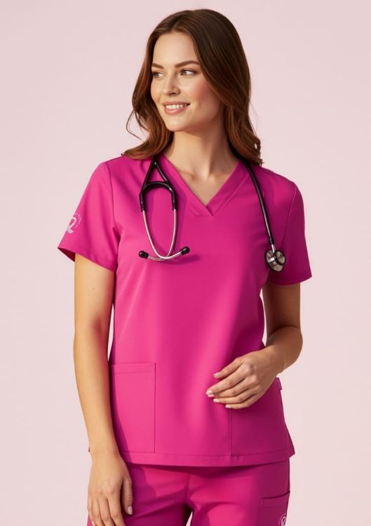 Picture of Womens Pink V-Neck Scrub Top