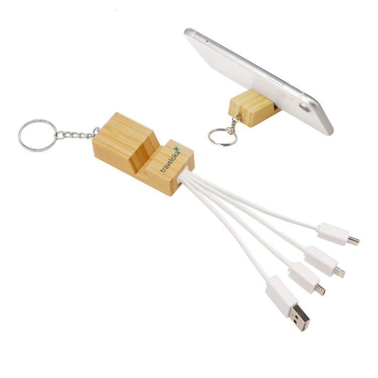 Picture of Phone Stand Bamboo Charging Cable Key Ring