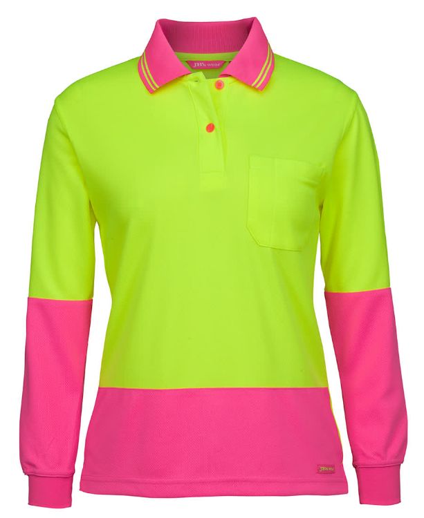 Picture of JB's Ladies Hv L/S Comfort Polo Lime/Navy