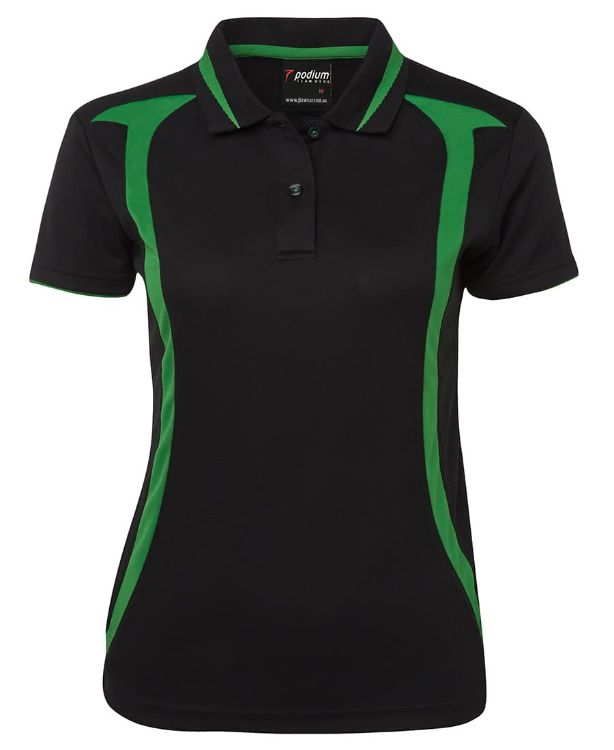 Picture of Podium Ladies Swirl Polo Black/Pea Green