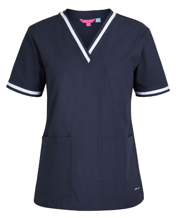 Picture of JB's Contrast Ladies Scrubs Top Navy/Aqua