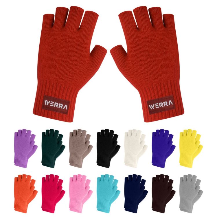Picture of Adults Plain Knitted Fingerless Gloves with Woven Label
