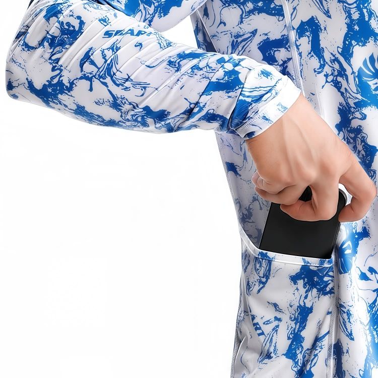 Picture of Men's Polyester Spandex Sublimated Sun Protection Fishing Hoodie With Pocket