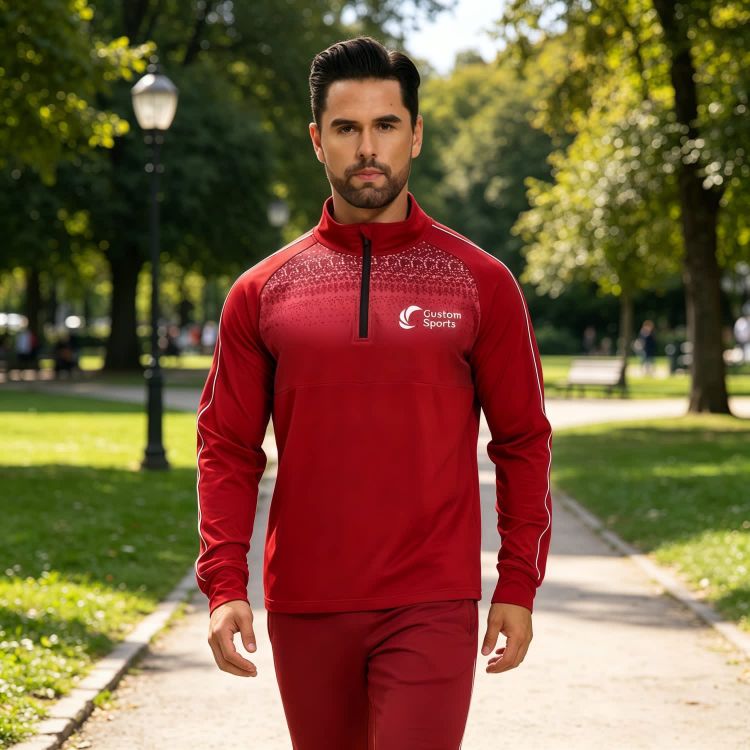 Picture of Polyester Spandex Sublimated Stand-Up Collar 1/4 Zip Splicing Raglan Jacket