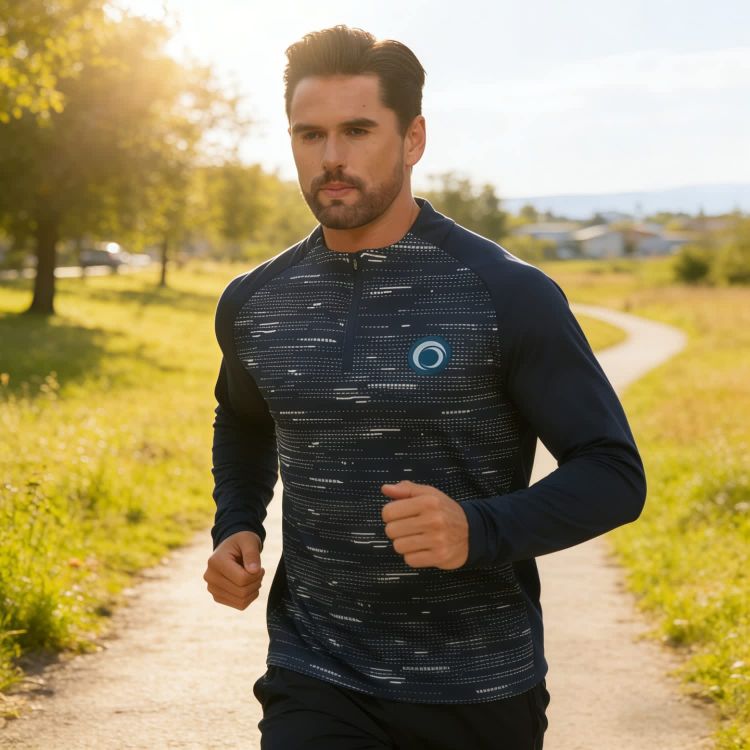 Picture of Polyester Spandex Sublimated Stand-Up Collar  1/4 Zip Raglan Jacket