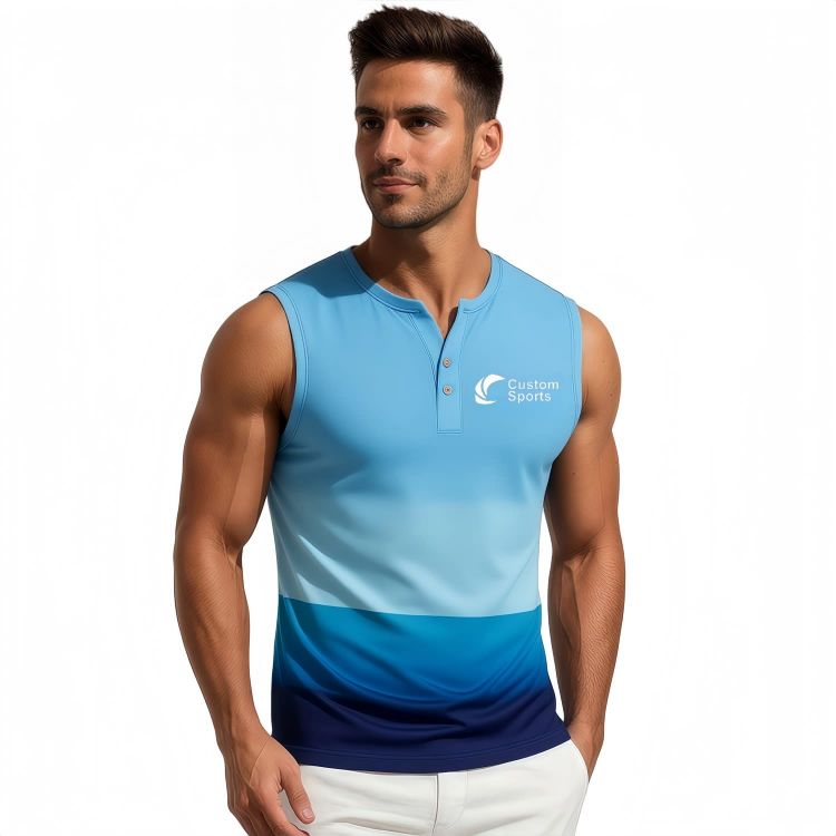 Picture of 100% Polyester Micro Mesh Sublimated Small V-Neck Buttoned Singlet