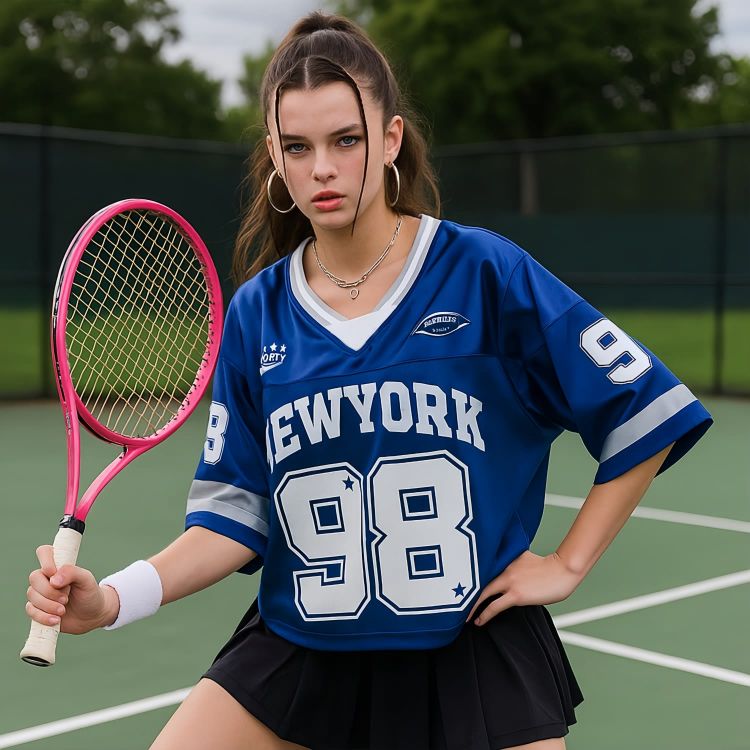 Picture of 100% Polyester Unisex Sublimation Crop Splicing Retro Jersey