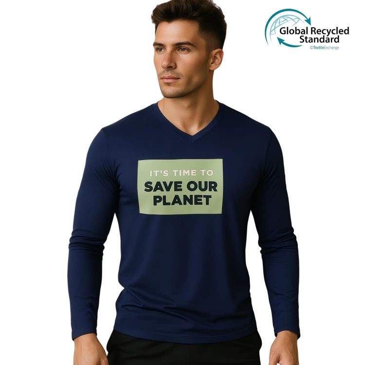 Picture of Unisex Adults RPET Milk Silk Sublimated V-Neck Long Sleeves Shirt