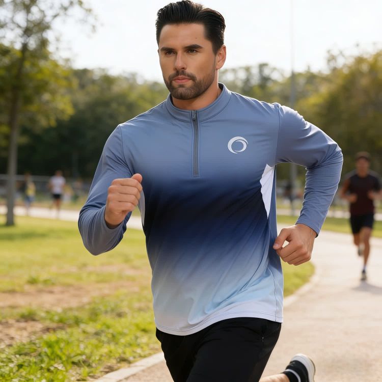 Picture of Polyester Spandex Sublimated Stand-Up Collar  1/4 Zip Splicing Long Sleeves Shirt