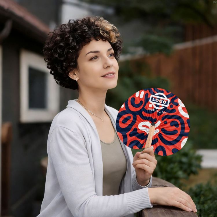 Picture of Peach Shape Wooden Paper Fan