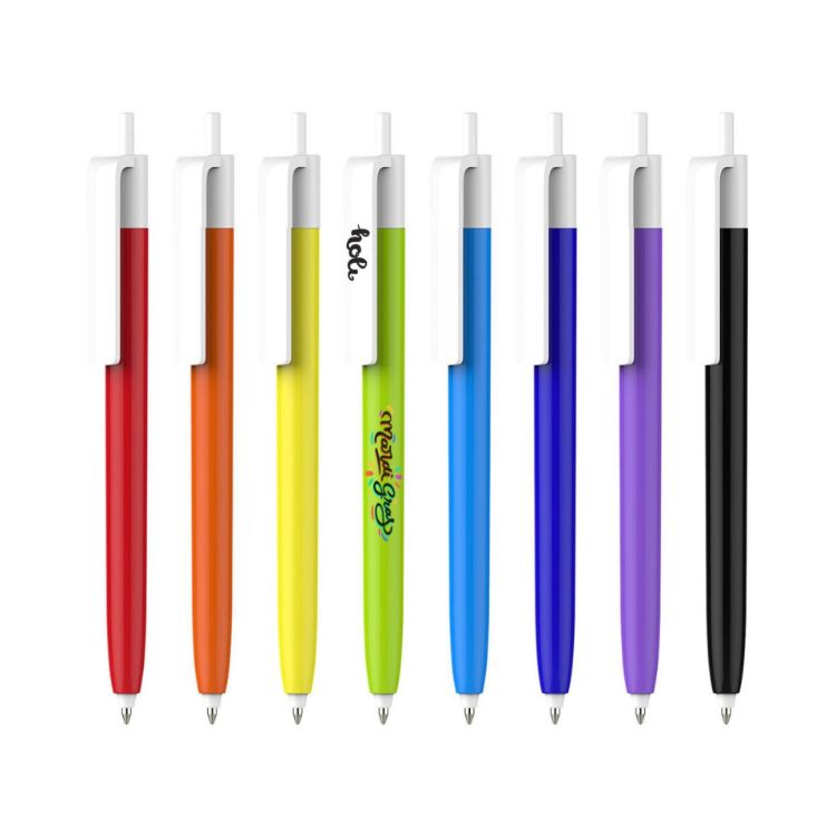 Picture of Push Button Pen - Colour Barrel with Creamy White Cap