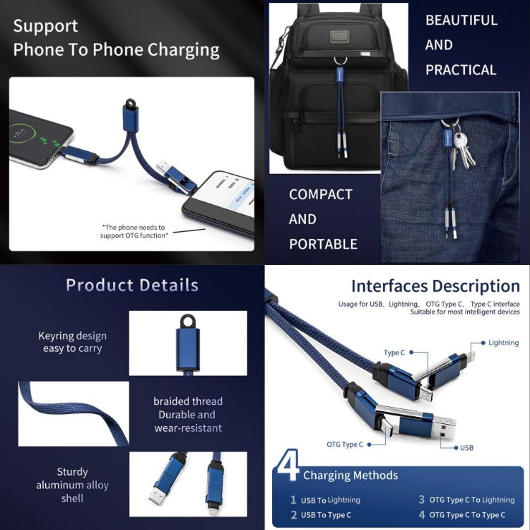 Picture of 60W 4-in-1 Braided Charging Cable  with Keyring
